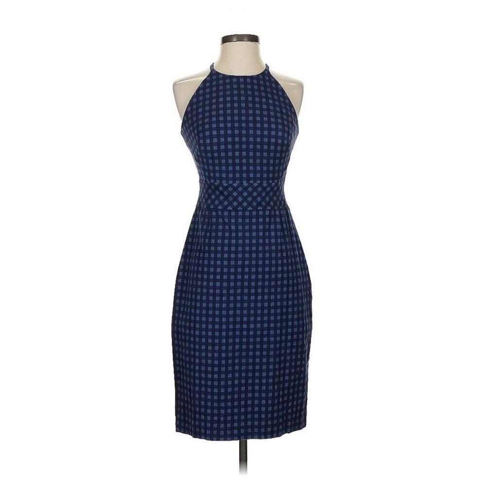 Banana Republic Gingham Stretch Dress Sz 8 Denim Sheath Casual Summer Travel
